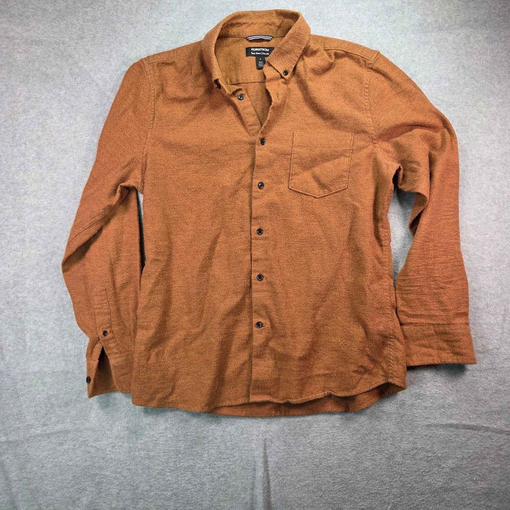 Nordstrom Tech-Smart Button Up Men Large Orange Trim Fit Long Sleeve Shirt